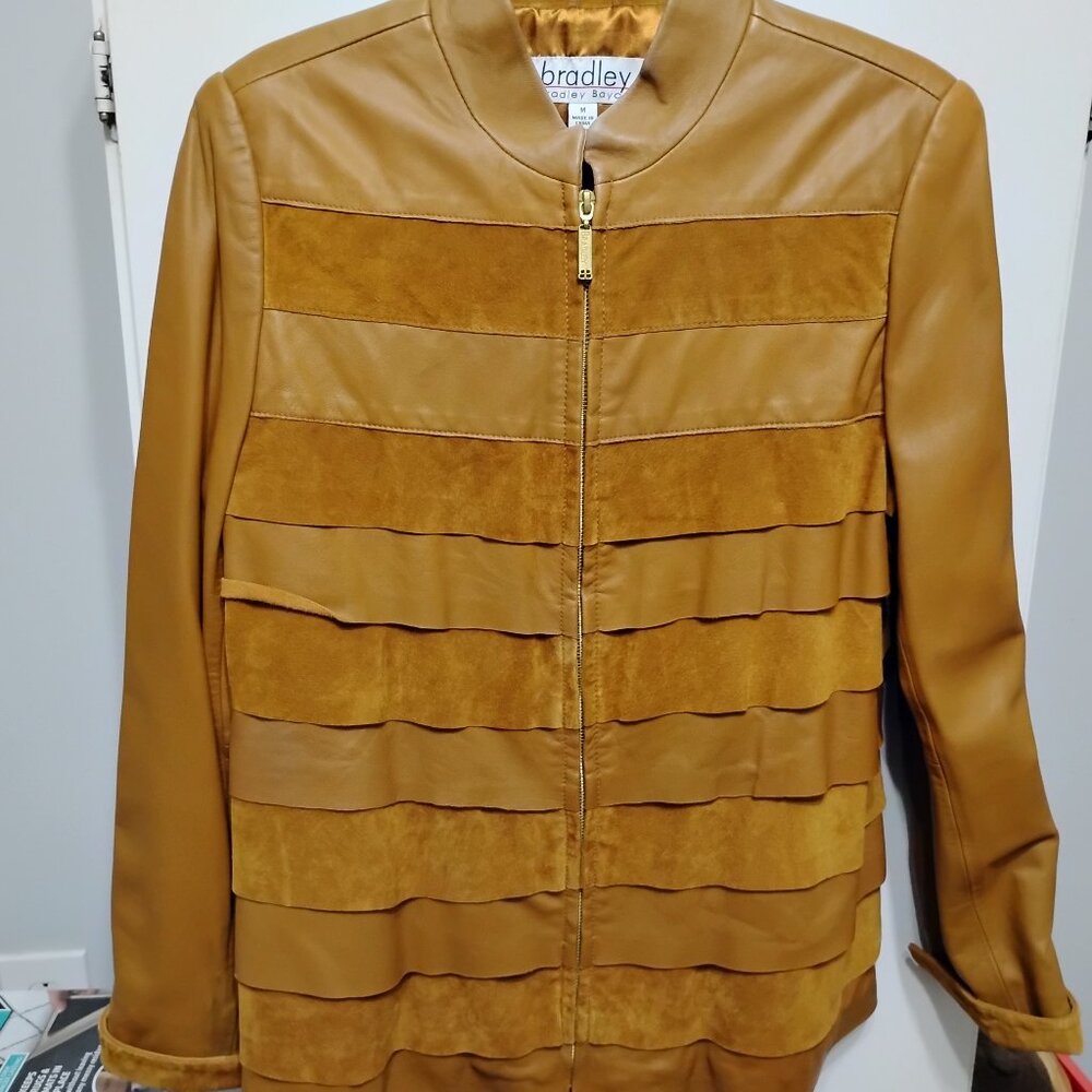 Bradley Bayou suede & leather dress coat               MED Like new